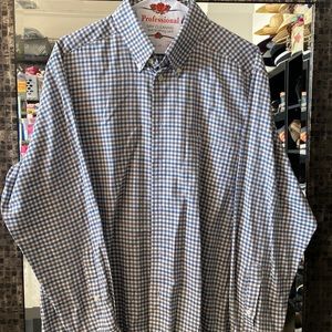 Eton gingham printed Mens button up shirt, blue white and brown
